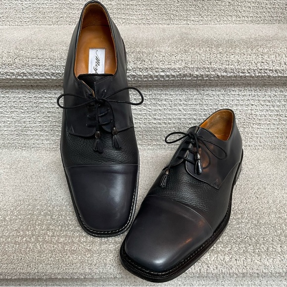 Mezlan Leather Lace Up Tassels Cap Toe Derby Mixed Textures Men’s Dress Shoes
